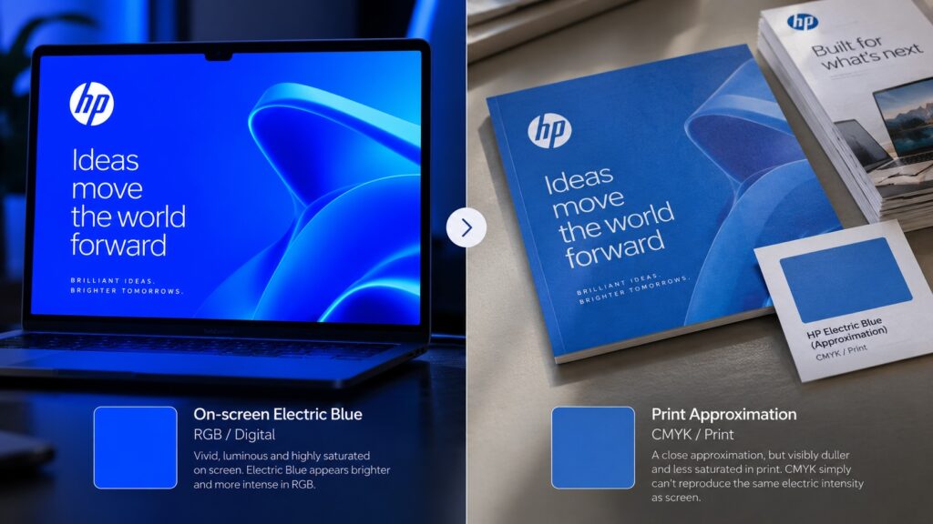 HP Electric Blue in Digital v Print